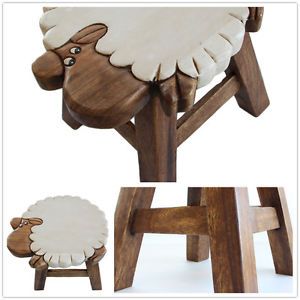 Osaka Kids Wooden Step Stool Chair Hand Carved Art Work on Mango Wood Sheep
