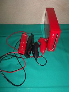 Used Red Nintendo Wii Console with 2 Controllers