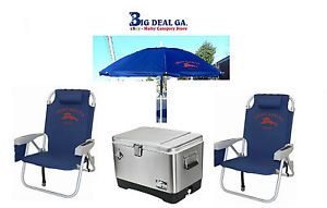 2 Blue Tommy Bahama Backpack Cooler Beach Chairs 7' Umbrella 54 Quart Cooler