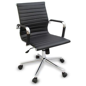 New Black Modern Ergonomic Ribbed Office Chair w Removable Padded Armrests