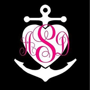 Custom Monogram Initials Anchor Heart 8" Car Decal Laptop Wall Pick Your Colors