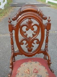 Antique Civil War Era Hand Carved Walnut Chair Needlepoint Seat Virginia