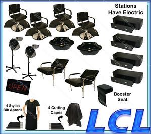 4 Station Package Barber Chair Shampoo Bowl Hair Styling Station Salon Equipment