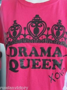 BNWT Hot Pink Slogan Top Tshirt Drama Queen Crown 14AU