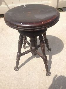 Antique Wood Organ Piano Stool Chair Cast Iron Claw Talon Foot Glass Balls NR