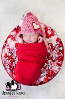 Newborn Baby Hershey's Kisses Pink Red Hearts Photo Prop Handmade Crochet Hat