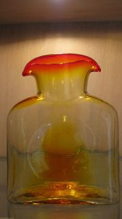 Stunning Vintage Glass Blenko Water Pitcher Double Spout Decanter Amber Red Nice