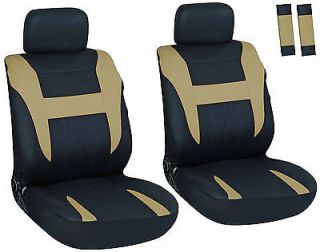 8 Piece Tan and Black Front Car Seat Cover Set Bucket Chairs with Belt Pads