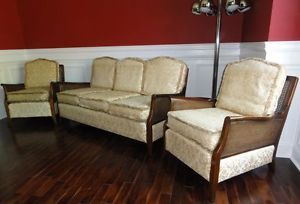 Antique Vintage Art Deco Modernist Bergere Parlor Set Chairs Sofa Gatsby Glam