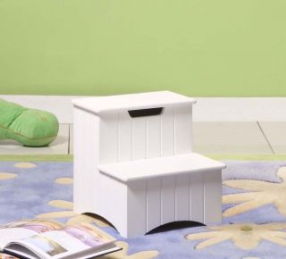 Kings Brand White Finish Wood Bedroom Step Stool with Storage New