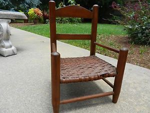 Vintage Childs Doll Bear Ladder Back Arm Chair Split Oak Seat 18" Circa 1900