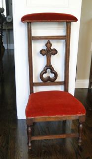 Antique French Prayer Chair Gothic Vicotorian Carved Cross Kneeler Prie Dieu
