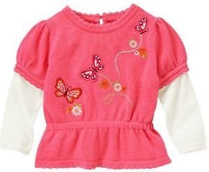 Gymboree Butterfly Girl Embroidered Double Sleeve Sweater 6 12 Months