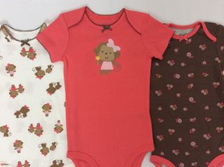 New Child of Mine by Carters Baby Girl Clothes 3 PK Monkey Bodysuits 18M 24M