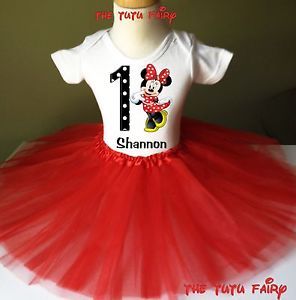 Minnie Mouse Birthday Girl Red Tutu Outfit Set Name Age Personalized Shirt 1 7