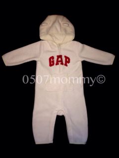 Infant Boys Baby Gap Cream Fleece Hooded One Piece Outfit Size 6 12 Months