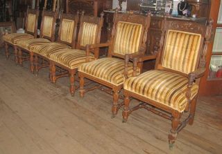 Set of Six Victorian Oak Dining Chairs with Figural North Wind Face Crests