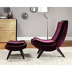 Tufted Purple Velvet Chair Ottoman Set Chaise Lounge Lounger Modern New
