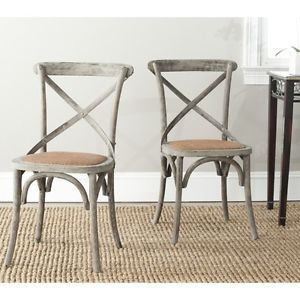 X Back Distressed Finish Wood Dinning Chairs Bistro Chic Cane Seat Set of 2