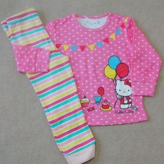 New girls baby toddler 2 Piece cotton suit Long sleeves t shirt Pants）Kitty