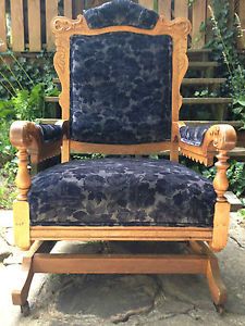 Antique Victorian Carved Oak Platform Rocker Rocking Chair Totally Restored