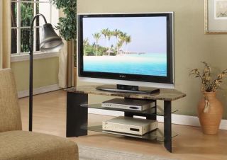 Marble Laminate Top Black Finish Wood TV Stand with Glass Shelves New