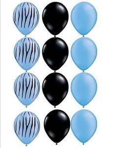 12pc Neon Blue Zebra Stripes Black and Neon Blue Latex Balloons Party Supplies