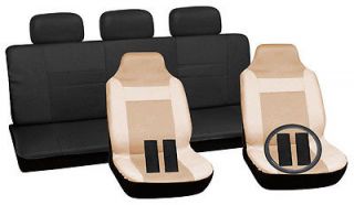 12pc Truck Seat Cover Set Tan High Back Buckets Black Low Bench Wheel Belt Head