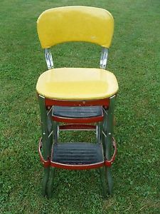 Vintage Yellow and Red Cosco Kitchen Step Stool Mid Century Retro
