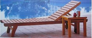 Outdoor Patio Solid Wood Chaise Lounge and Table Hardwood Beach Chair Furniture