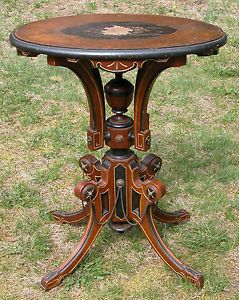 American Victorian Aesthetic Movement Eastlake Table Stand Inlaid Top