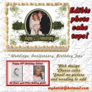 Edible Photo Cake Topper Anniversary Wedding Sugar Picture Custom Decal Transfer