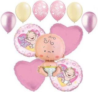 11 PC Baby Girl Balloon Bouquet Decoration Welcome Its A Shower Latex Foil Party