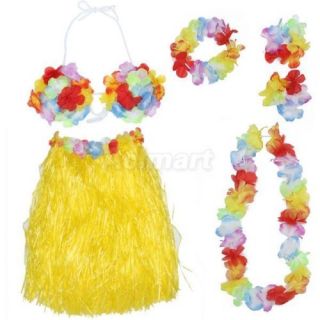 Set 5pcs Adult Hawaiian Grass Skirt Hula Luau Party Dance Costume Fancy Dress Up