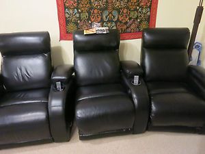 Verona Home Theater 3 Seats Black Leather Power Recline Chairs Home Meridian