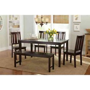 New 7 Piece Dining Room Table Chair Set Bench Chairs Modern Sleek Seats 6