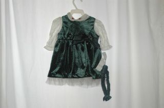 New Infant Baby Girls 3 6 Months Little Bitty Green Velvet Dress Velour Photos
