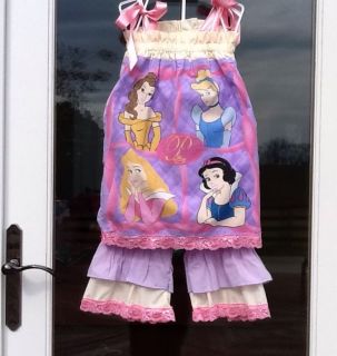 Custom Boutique Resell Disney Princess Ruffled Caprit Outfit 3T 4T Sequin