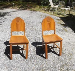 2 Fantastic Art Deco Solid Wood Dutch Looking Breakfast Nook Type Chairs