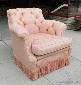 Vintage 1940s French Art Deco Style Tufted Upholstered Living Room Armchair