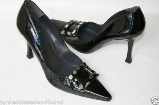 549 Womens Stuart Weitzman Black Patent Leather High Heels Stilettos Pumps 7 M