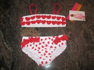 Kate Mack American Beauty Heart Polka Dot Bow Swimsuit 12 18 24 2T 3T 4T WOW