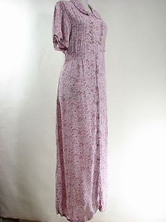 April Cornell Embroidered Tie Back Button Front Long Rayon Dress Sz M