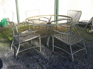 Mid Century Modern Vintage Brown Jordan Patio Table and Chairs No Glass Tamiami