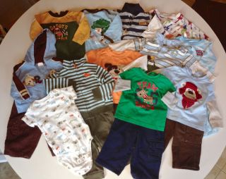 Carters Circo 18pc Lot 9M Baby Boy Clothes Longsleeve Shirt Pant Sets Rompers