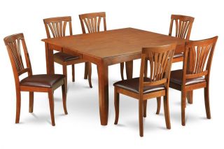 7pc Dinette Kitchen Dining Table Set 6 Faux Leather Seat Chairs in Saddle Brown