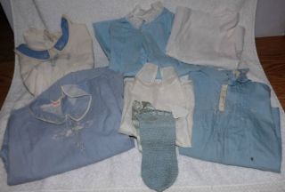 Lot of 6 Vintage Antique Baby Doll Clothes Blue White Boy