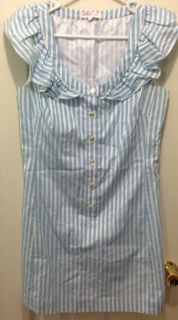RARE Betsey Johnson Light Blue Striped Baby Doll Cotton Dress Size 10