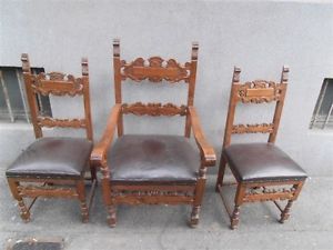 3 Nice Italian Antique Walnut Carved Office Chairs 12IT002D Sale Price