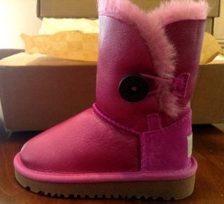 Auth Uggs Australia Baily Button Metallic Pink Boots Kids Toddler Girls Size 6